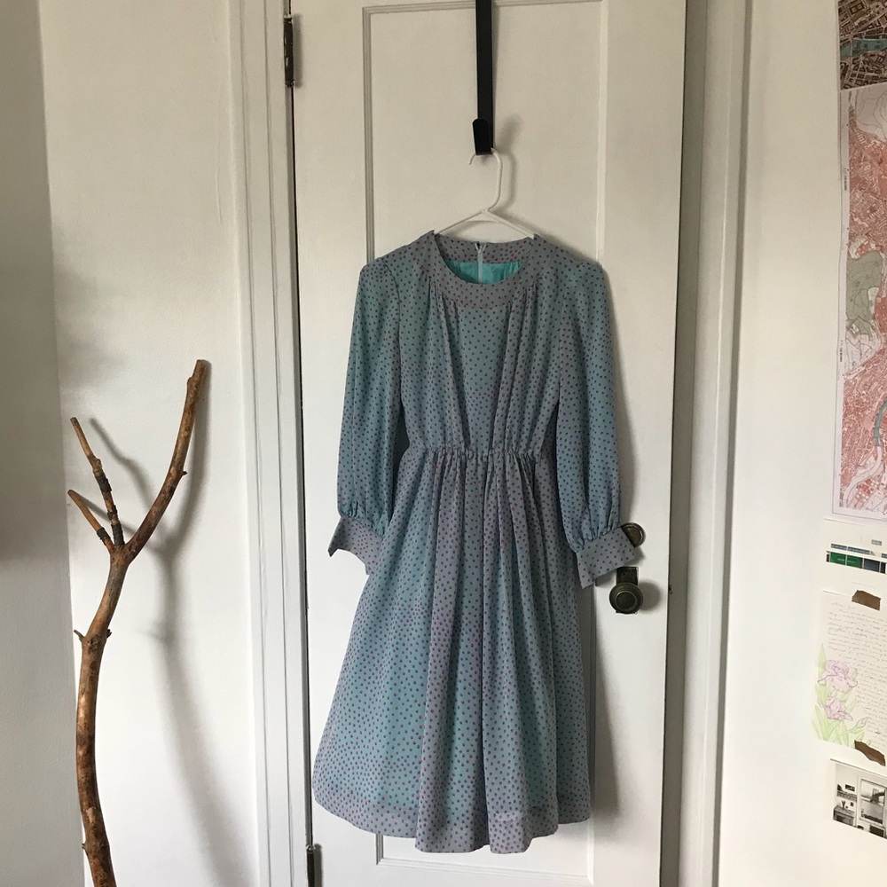 Vintage // blue and pink polka dot dress